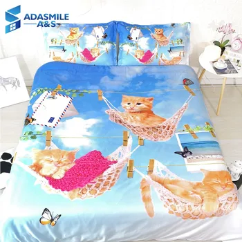 

3pcs/set 3D Lovely Cat printed Children Bed Bedclothes Comfortable Kid's Room Pillowcase Microfiber Bedding Duvet Cover Twin