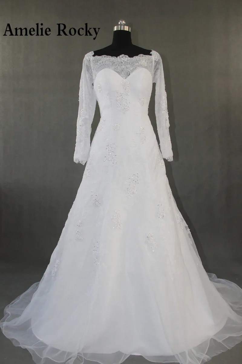 

Real Photo Vestidos De Noivas Vintage lace Long Sleeve Wedding Dress 2019 Robe De Mariage