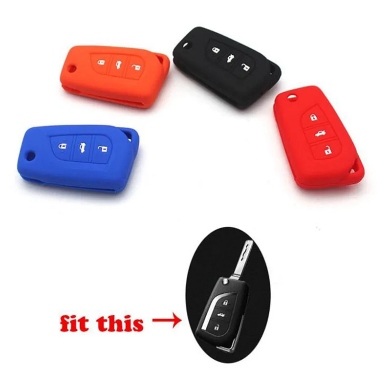 

1pcs rubber Key Case Remote Key Fob Cover Holder Shell Key Rings Keychain Wallet Bag for corolla highlander camry