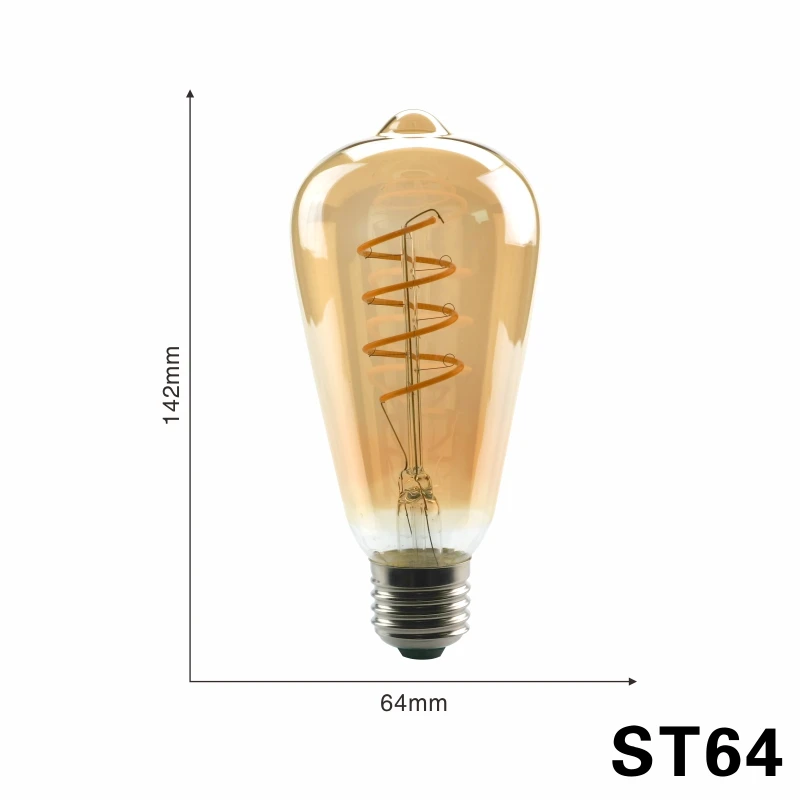 LARZI светодиодный светильник с нитью накаливания C35 ST64 G80 G95 G125, спиральный светильник 220 В 4 Вт, Ретро Винтажные лампы, декоративный светильник, лампа Эдисона с регулируемой яркостью - Испускаемый цвет: ST64