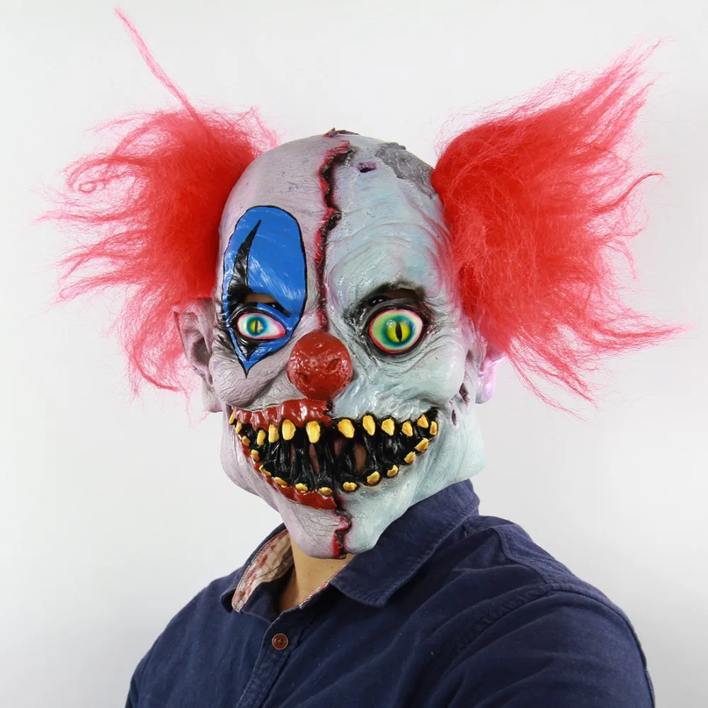 Жокер талисман жуткий, пугающий латексный Череп Маска Красные Волосы злой убийца Клоун Маска для взрослых мужчин/женщин Хэллоуин Карнавал Вечерние