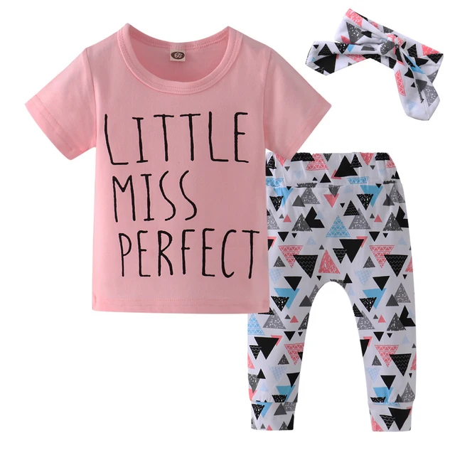 3Pcs Set New Summer Baby Girl Clothes Set Cotton Letter T shirt+Pants