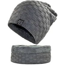 Твердые Для мужчин шапки бини шапки зимняя теплая вязаная шапка и шарф, из плотного бархата Skullies Шапки с шею для Для женщин