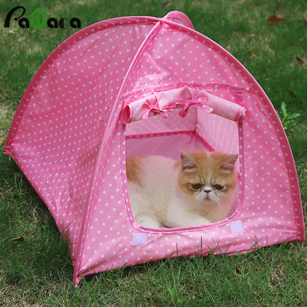 Portable Foldable Cute Dots Pet Tent Playpen Outdoor Indoor Tent For Kitten Cat Small Dog Puppy Kennel Tents Cats Nest Toy House