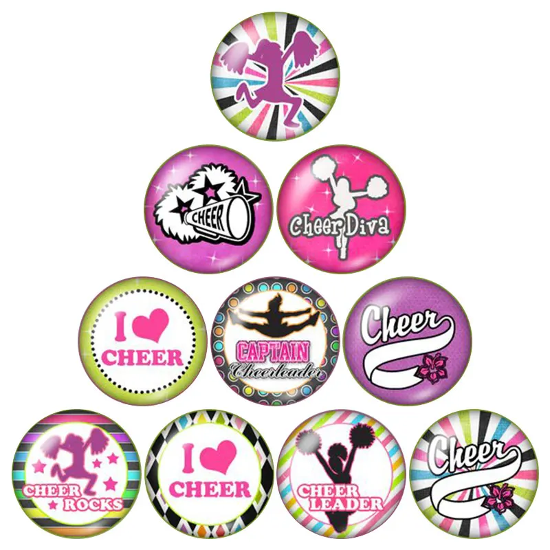 

DB0549 Cheer Cheerleader 18mm snap buttons 10pcs mixed round photo glass cabochon style for snap button jewelry