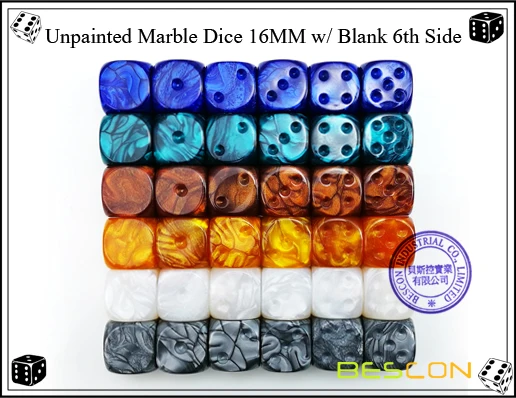Unpainted Marble Dice 16MM with Blank 6th Side