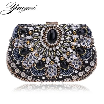 

YINGMI women evening bags beaded wedding clutch purse handmade style evening bag for wedding chain diamonds embroidery bags