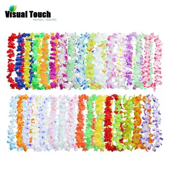 

Visual Touch 50PCS/Lots Set Hawaiian Leis Necklace Wreaths Flower Garland Tropical Luau Party Favors Beach Hula Costume