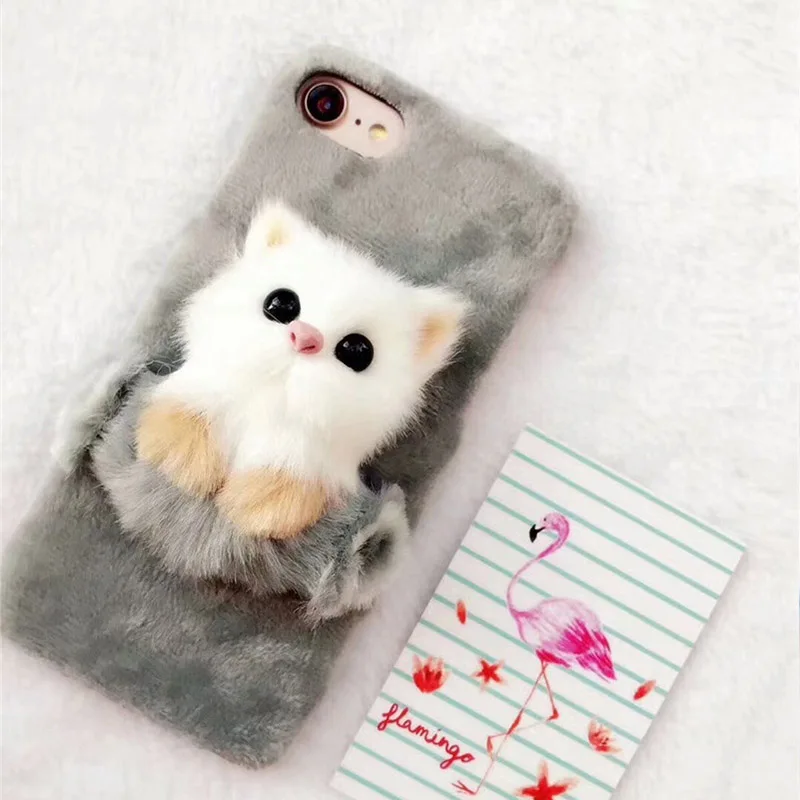 

cartoon trunk cat iphoneX mobile phone shell plush cute pet protective cover Mobile Phone Bags sale