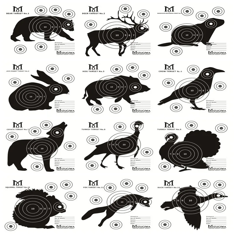 25pcs Archery Target Card Papper Shooting Targets 15cmX15cm Pistol Gun BB Airsoft Animal Targets