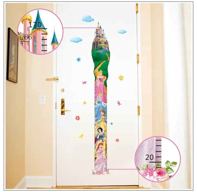 Прекрасный Замок Принцесса наклейки на стену для детской комнаты измерение высоты сказочный мультфильм DIY украшение комнаты девушки украшение подарок