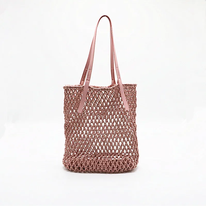 Moda feminina bolsa oco malha tecido bolsa