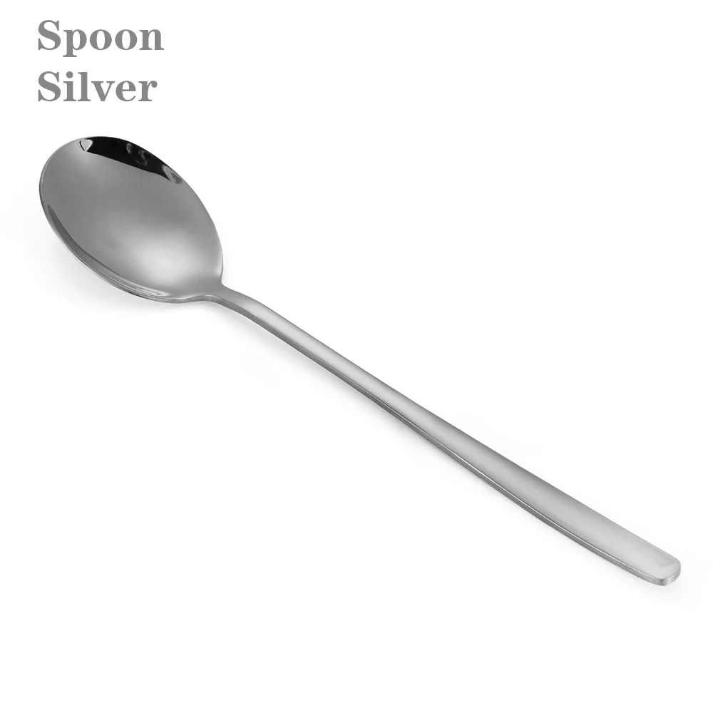 Silver-Spoon 1 шт. ложка с длинной ручкой из нержавеющей стали вилка для супа, мороженого, чайная ложка для кофе, посуда, столовые приборы, для кухни - Цвет: Silver-Spoon