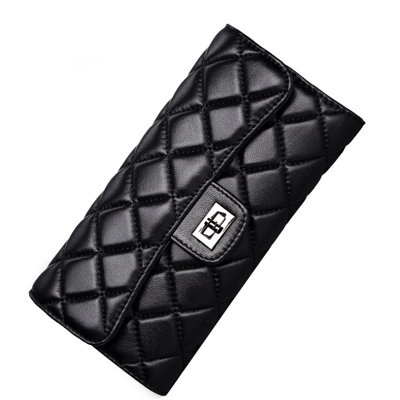 

Black sheepskin women wallet fashion genuine leather ladies long clutch bags brand styles purse card holder birthday party gift