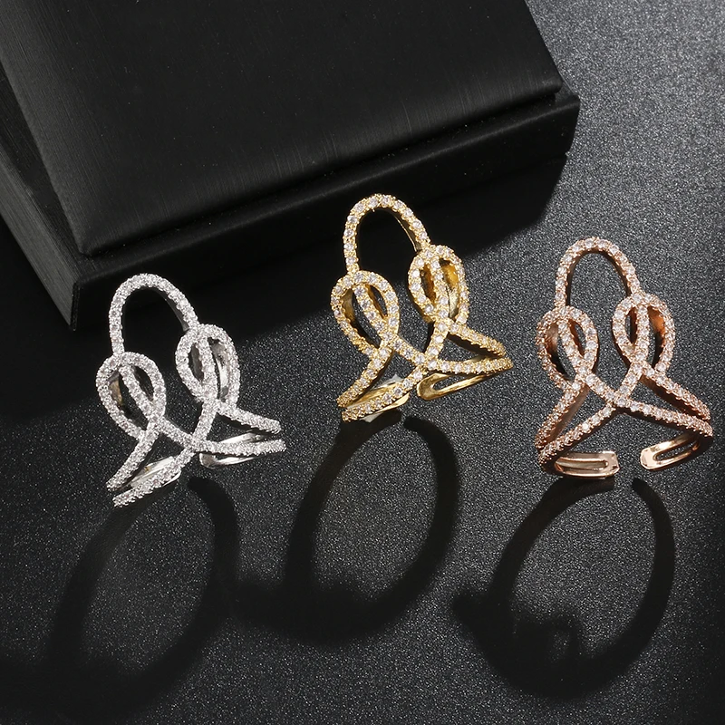 Popular Modyle Letter X Shape Ring For Women Adjustable Micro Paved Zirconia Cross Ring Party Jewelry Anel
