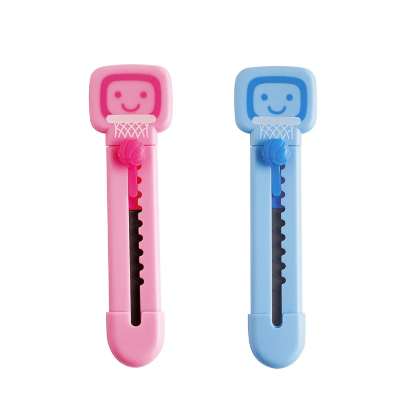 

1 Pcs Cute Candy Color Basketball Style Utility Knife Child Safety Paper Cutter Children Gift Stationery Escolar Papelaria