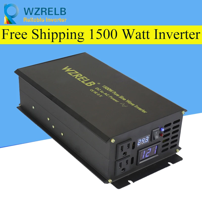 

Peak Full Power 1500W Solar Inverter Pure Sine Wave Inverter Car Power Inverter 12V/24V to 120V/220V DC to AC Voltage Converter