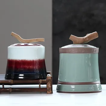 

Art Tea Jar Ceramic Storage Caddy Container Chinese Kung Fu Tea Set Accessories Seal Box Coffee Beans Nuts Cans Decor Crafts Art