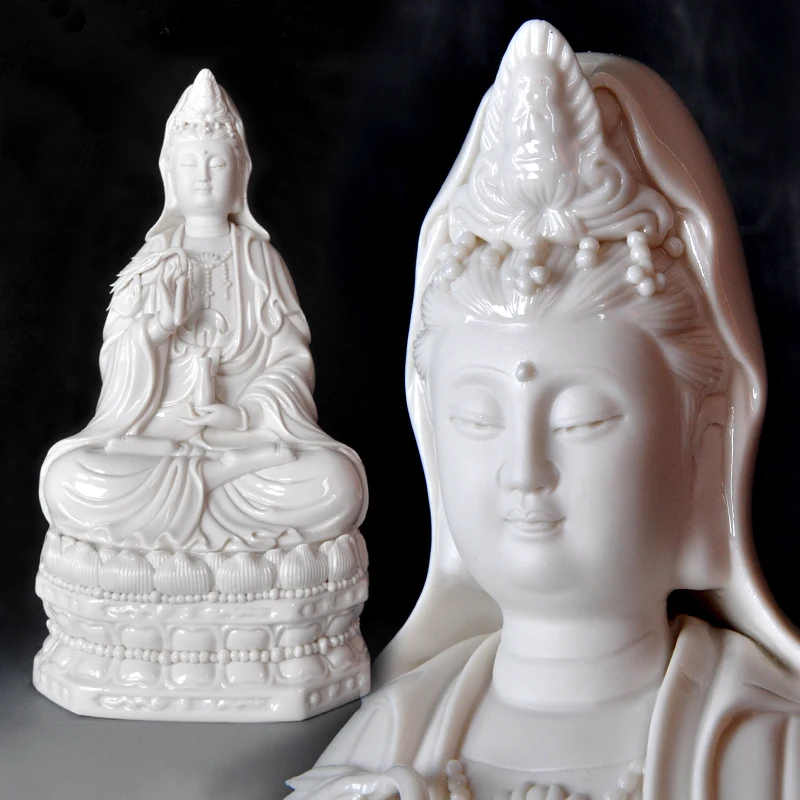 Dehua porcelain Guanyin Buddha sitting on a lotus flower ornaments