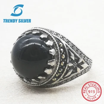 

silver 925 fine jewelry man rings men accessories turquoise gemstone natural black onyx red agate wholesale TRENDY SILVER TCR408