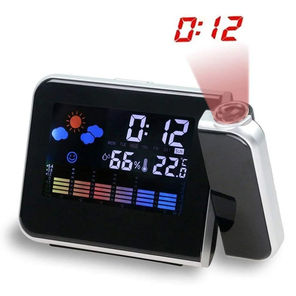 LED Digital Projection Alarm Clock Weather Thermometer Snooze Backlight 12//24H