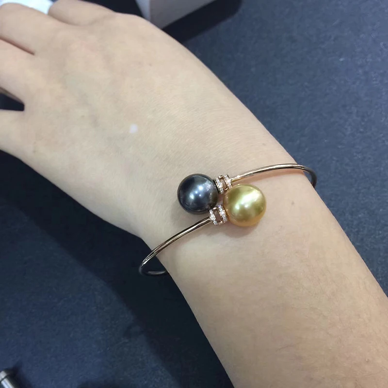 18K Gold AU 750 diamond natural black golden pearls bangles for women girls lover Mum SL18K1006 (3)