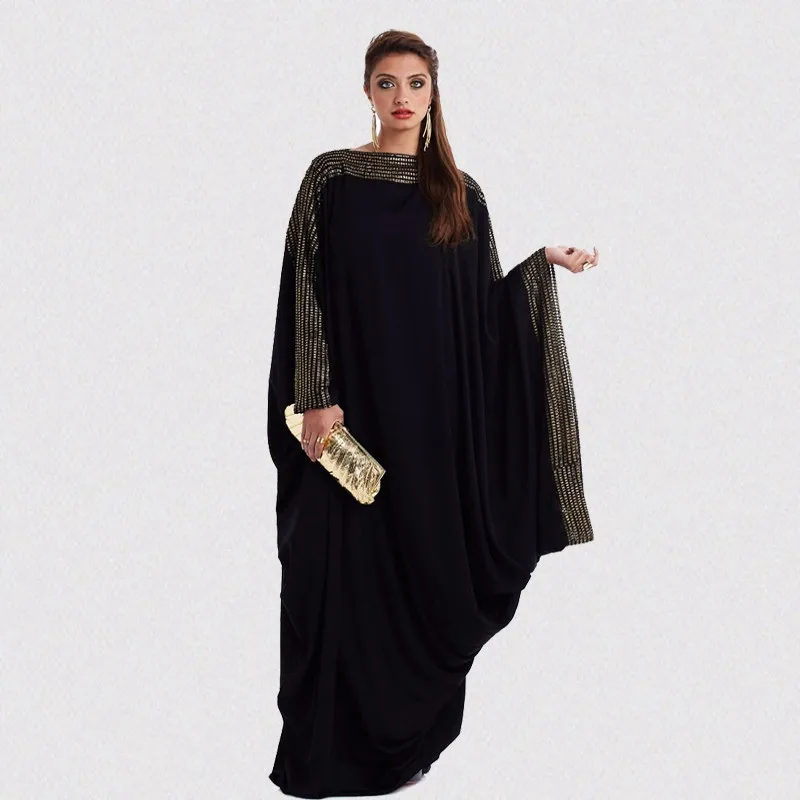 

Plus Size S~6XL Quality New Arab Elegant Loose Abaya Kaftan Islamic Fashion Muslim Dress Arabic Design Women Black Dubai Abaya
