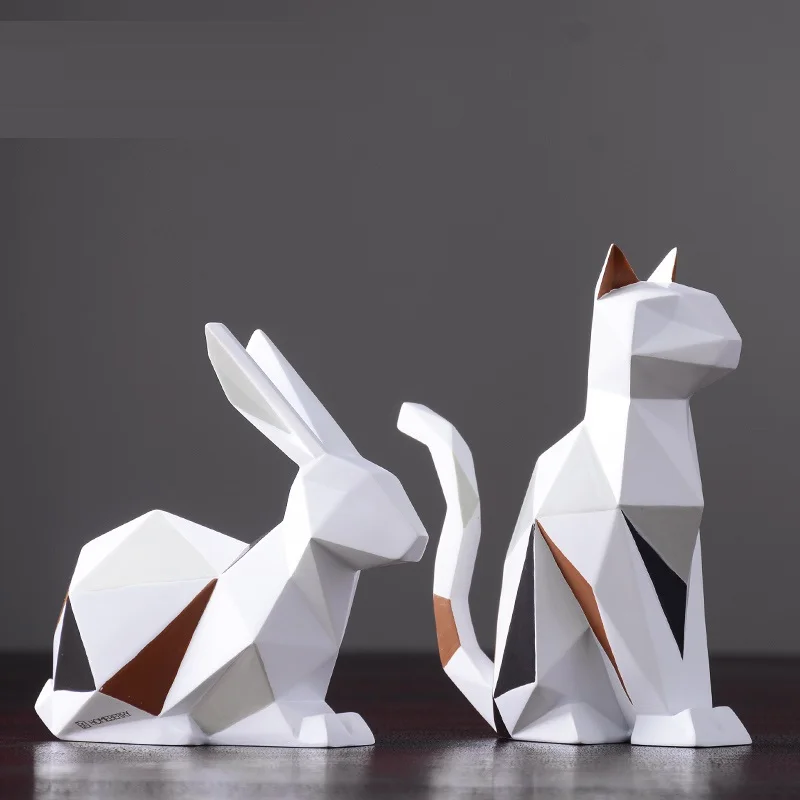 Modern Resin Origami Rabbit Cat Statues Art Sculpture Geometric Animals Crafts TV Cabinet Office Garden Decoration R855