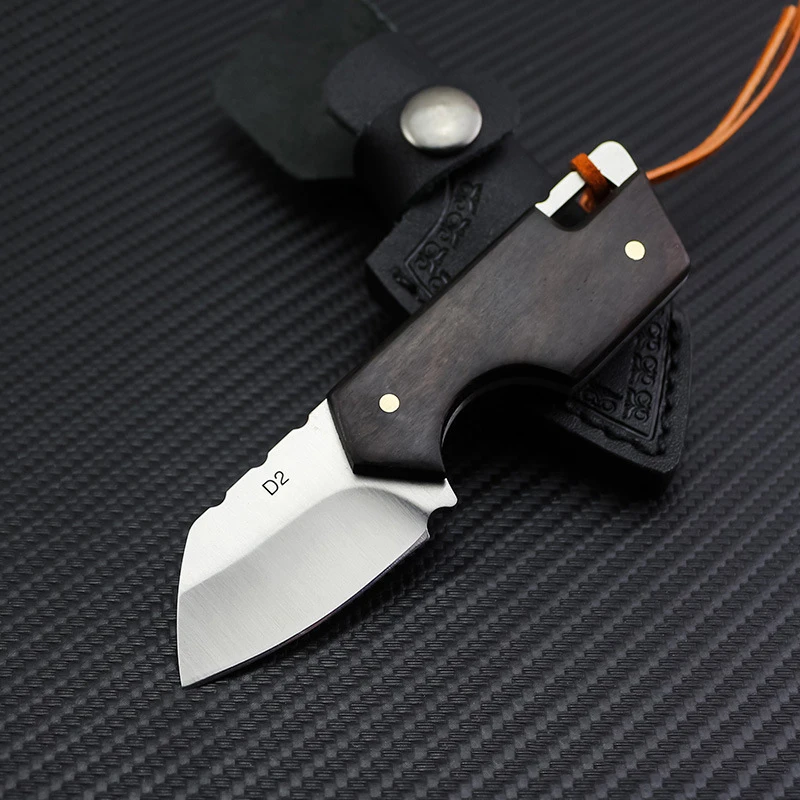 Swayboo открытый D2 стальной мини нож с фиксированным лезвием 60 HRC черный ebony деревянная ручка интегрированные подвесные ножи кожаный шнур