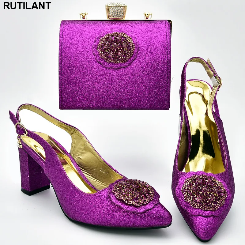 

Italian Designer Shoes and Bags Matching Set Decorated with Appliques Nigerian Shoes and Matching Bags Ladies Sandals with Heels