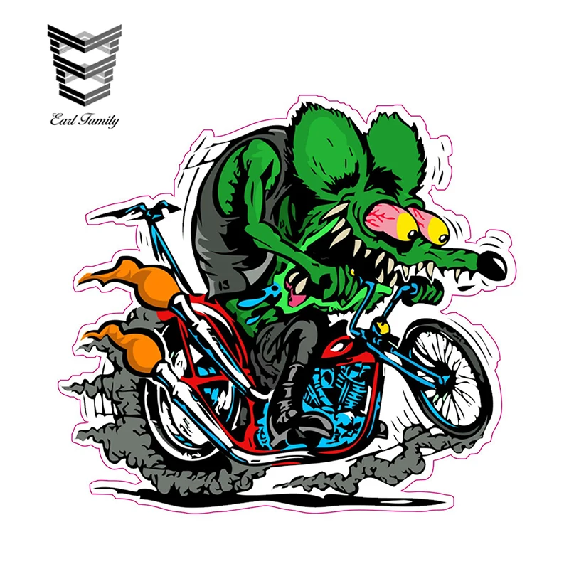 

EARLFAMILY 13cm X 11.9cm Rat Fink Harley Decal Funny Car Styling Vinyl Graphic Decor for Window Bumper Trunk Car Stickers
