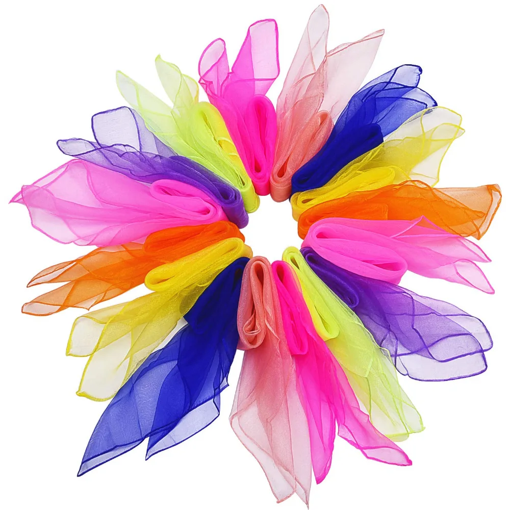 Dance Scarves 20 Pieces Juggling Scarves Magic Rhythm Band Scarves Multicolor Square 24 by 24 Inches