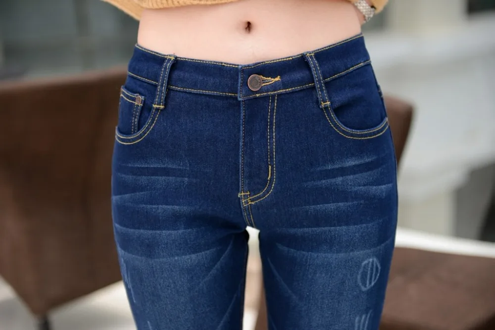 Винтажные джинсы для женщин с высокой талией узкие зимние теплые флисовые узкие брюки джинсы женские большие размеры