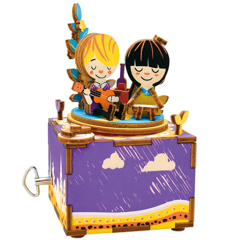 

Robotime Handmade Music Box Wooden Puzzle Toy Rotating Cute Guitar Couple Romantic Gift For Girls Creative Toys For Children