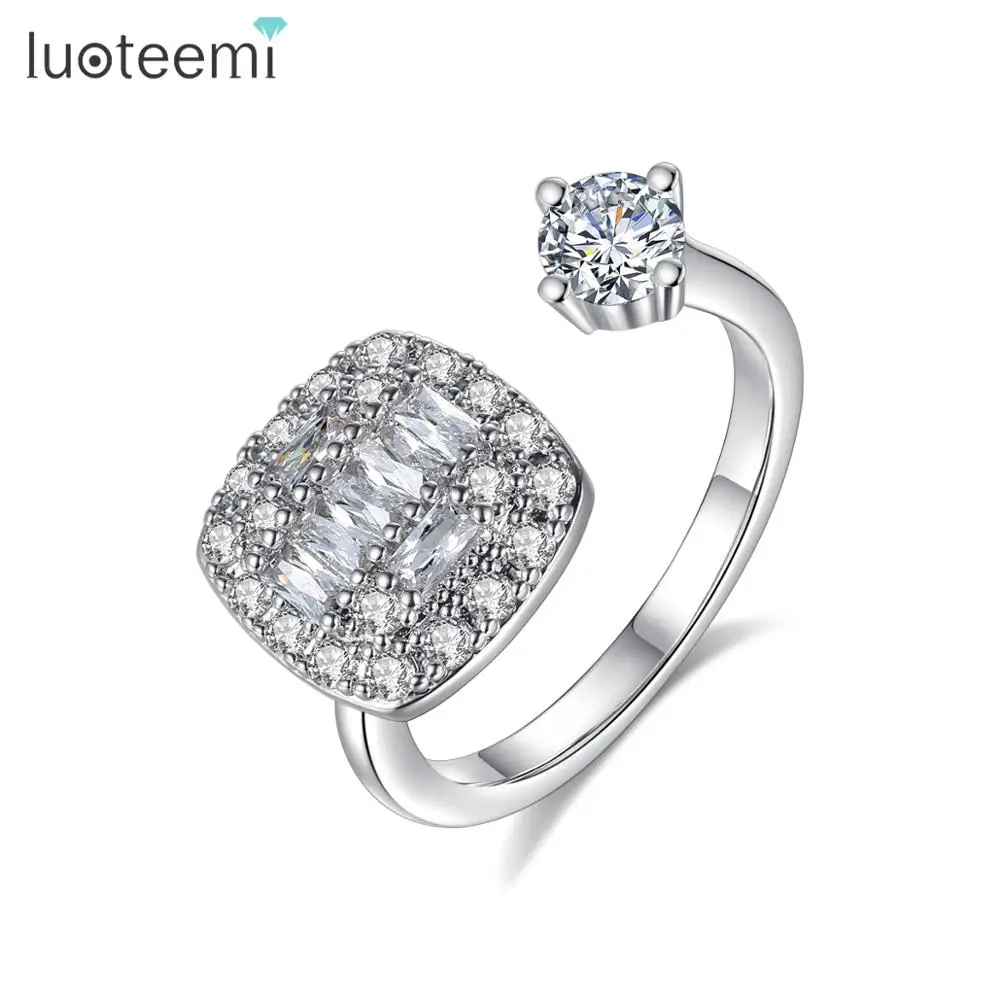 

LUOTEEMI Trendy Resizeable Open Ring for Women Girls with AAA Clear Cubic Zircon White Gold Color Fashion Jewelry Bague Femme