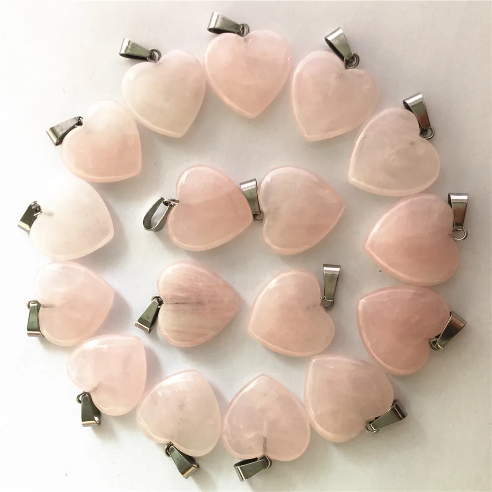 

Fashion Natural Stone Heart Pink Roses Quartz Pendant Women Healing Charms Romantic Necklaces Parts Jewelry 21*20mm 50PCS
