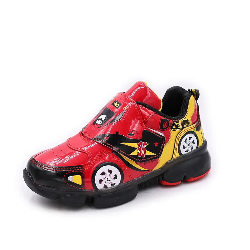 JUSTSL الخريف الأطفال ضوء الكرتون أحذية رياضية جديد الفتيان الفتيات LED متوهجة الأزياء رياضية سيارة أطفال نموذج أحذية حجم 24-33