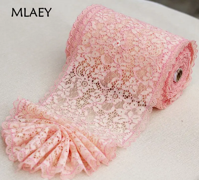 2yards Width18cm Pink Elastic Stretch Lace Trim Soft Floral Decoration