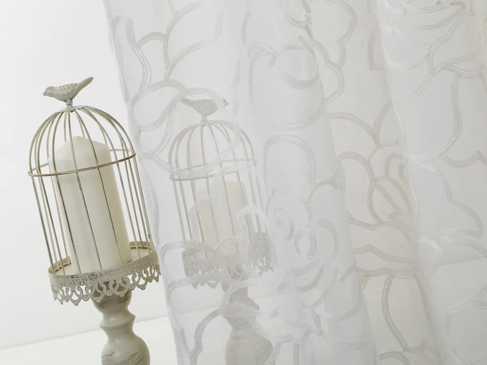 Rose Cotton Embroidered Floral Curtains For Living Room