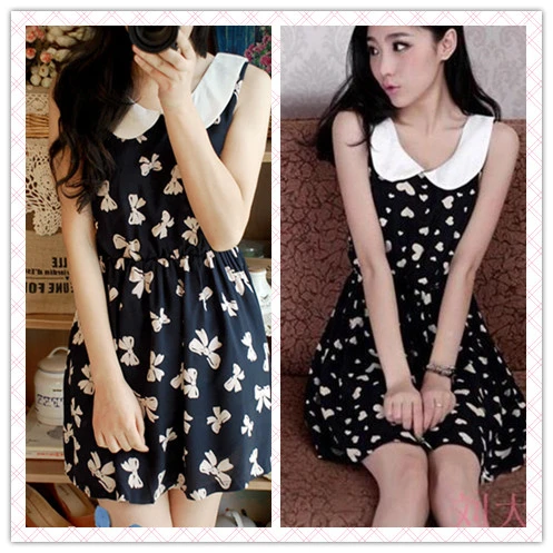 Printing Sleeveless One Piece Dress Cotton Female Sweet Cute Slim Peter Pan Collar Princess Dress Women Plus Size Grey Purple Princess Dress Women Dress Womendress Plus Aliexpress