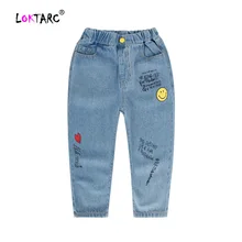 LOKTARC/джинсовые шорты для девочек укороченные брюки со смайликом эластичная резинка на талии письмо напечатано свободно хлопок Девушки Летние Шорты Джинсы Брюки