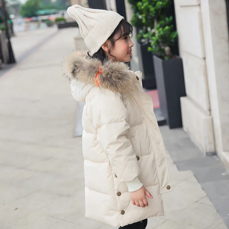 

Fur Hooded Girl Winter Jacket and Jacket Coat Parenting Long Down Jacket Kids Girls Clothes Children Pike Coat Baby Girl Costume
