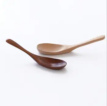 

15x4cm 10pcs/lot unqiue Japanese style wooden spoon tableware flat bottom wood spoon scoop for porridge kitchen gift wholesale