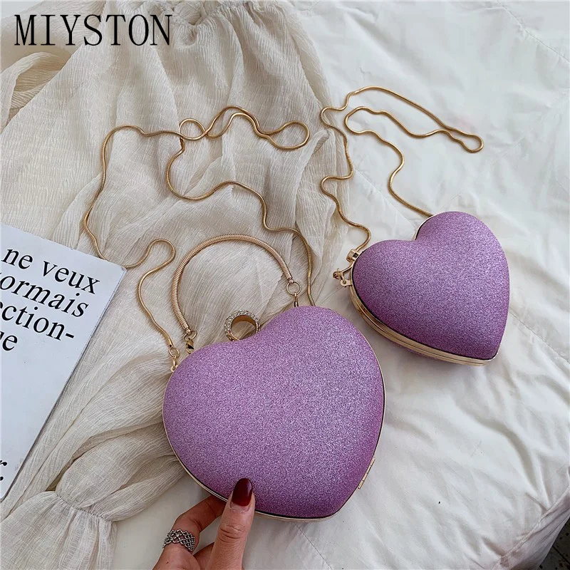 

Heart Shaped Women Evening Bag Sweet Clutch Bag Wedding Handbag Bridal Metal Shoulder Purse Day Clutches Party Shoulder Bag