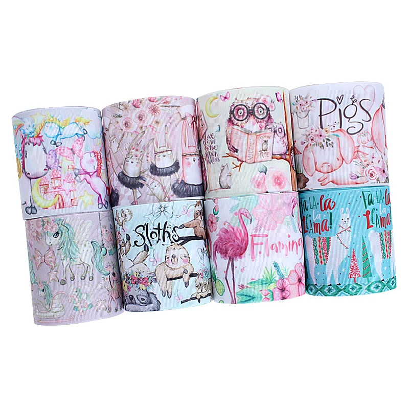 

(50yards/lot) FLRARIBBON 38mm 75mm new watercolor cartoon animals print ribbon