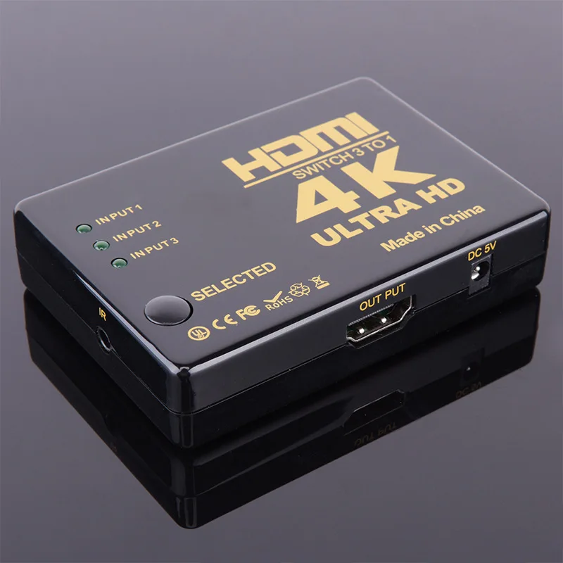 3-в-1 4K * 2K HDMI коммутатор 3 порта HD видео Сплиттер мини-Коммутатор с пультом
