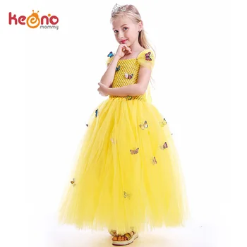 

Beautiful Belle Princess Tutu Dress Extra Full Girls Butterfly Flower Dress Beauty and The Beast Halloween Party Costume