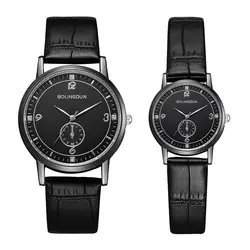 Пара часов Простой Черный наручные часы с кожаным браслетом для женщин Мода часы для мужчин сплава Аналоговый кварцевые наручные часы Masculino