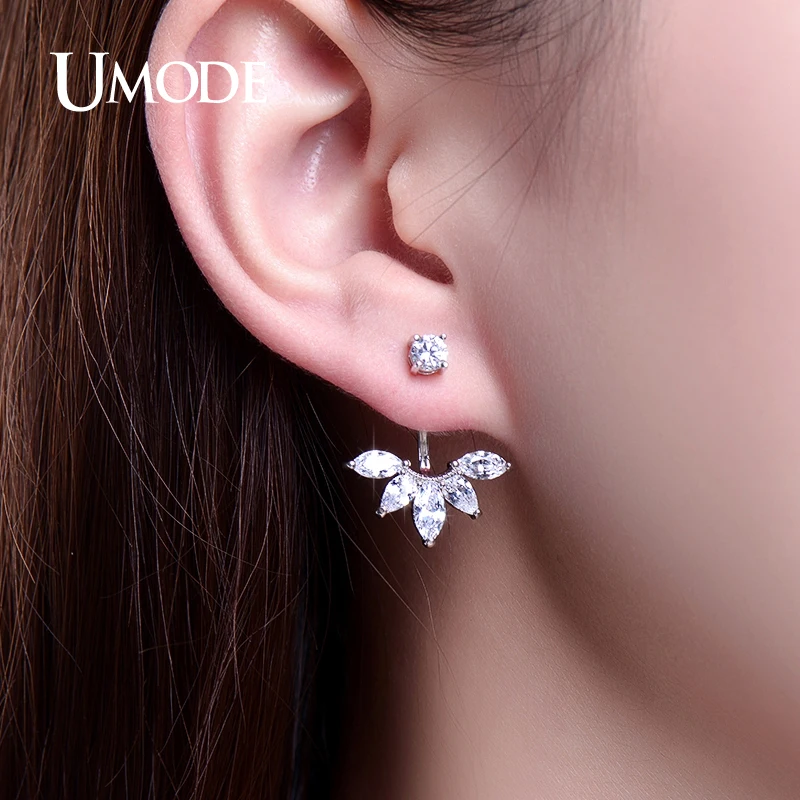 UMODE Fashion Earring Jewelry Zirconia Crystal Ear Jackets Jewelry Leaf Ear Stud Earrings For Women Boucle D'oreille Aros UE0242
