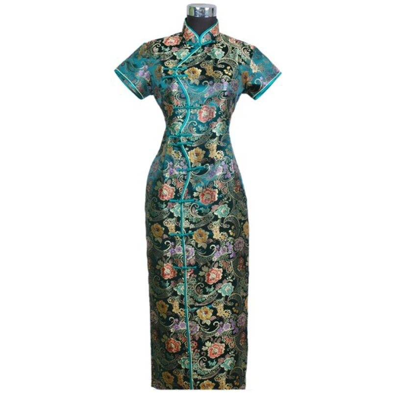 Винтаж зеленый китайский Для женщин традиционные атласное платье Cheongsam Qipao Топы корректирующие халат De Soiree цветок Размеры размеры S M L XL XXL, XXXL C0004